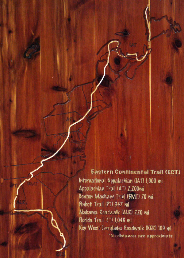 Eastern Continental Trail Varnished Carved Wood Map