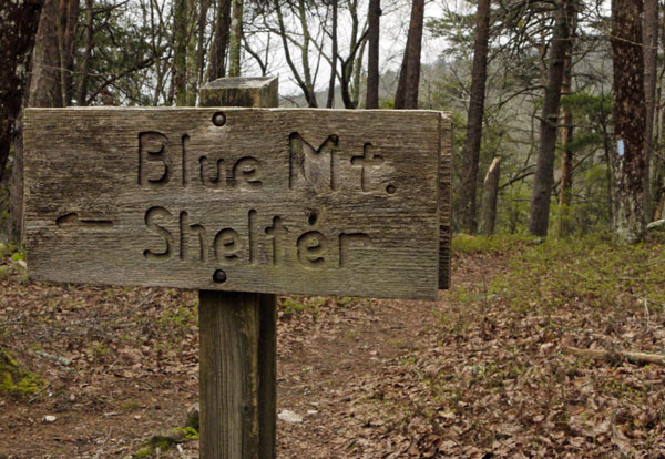 Sign on Pinhoti: ← Blue Mt. Shelter
