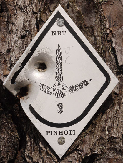 Pinhoti Aluminum Diamond Blaze with Bullet Holes and Scratched Initials.