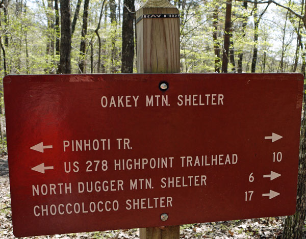 Oakey Mountain Shelter Mileage Sign
